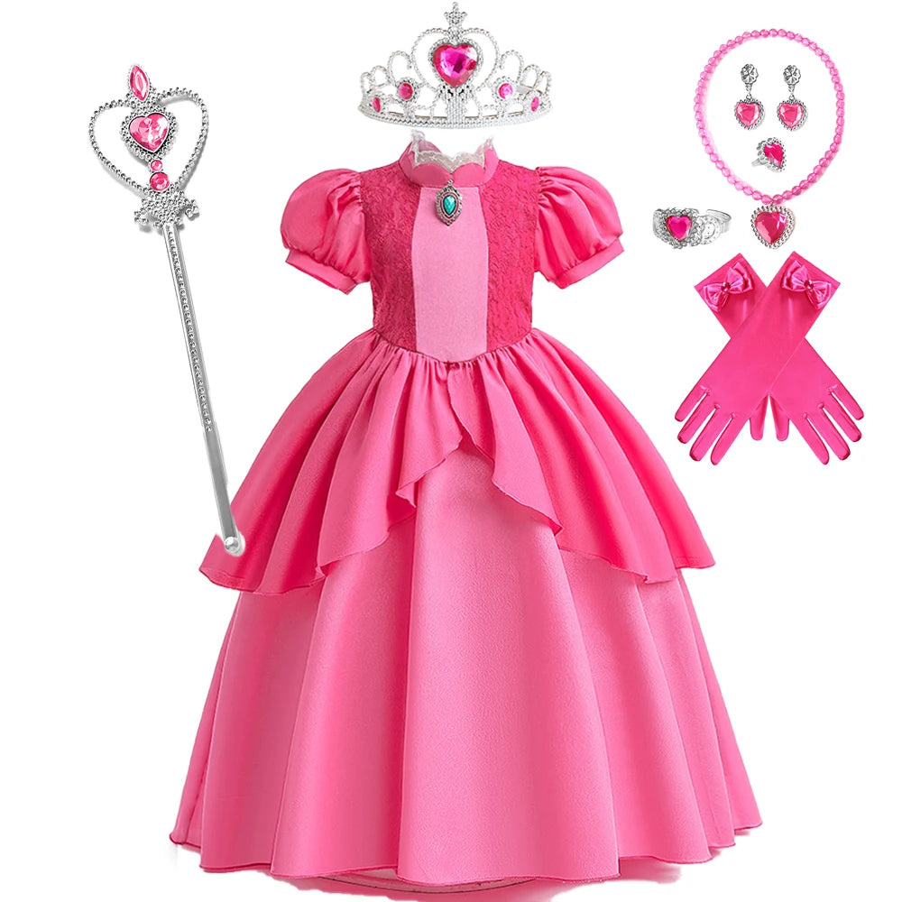 Fancy Peach Princess Cosplay Costume For Girl Carnival Halloween Costumes Birthday Party Stage Performace Prom Dress Kids Clothe