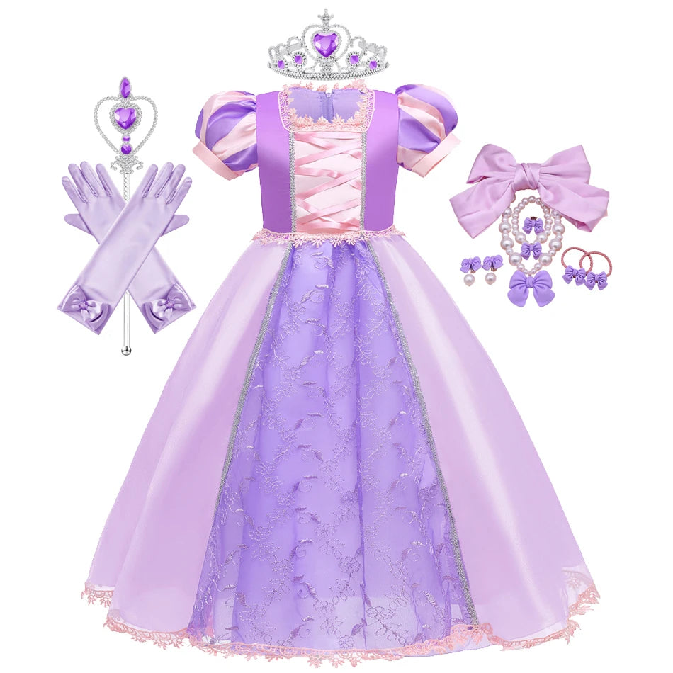 Girl Rapunzel Dress for Kid Princess Girl Tangled Cosplay Carnival Halloween Vestido Birthday Party Ball Gowns Evening Costume