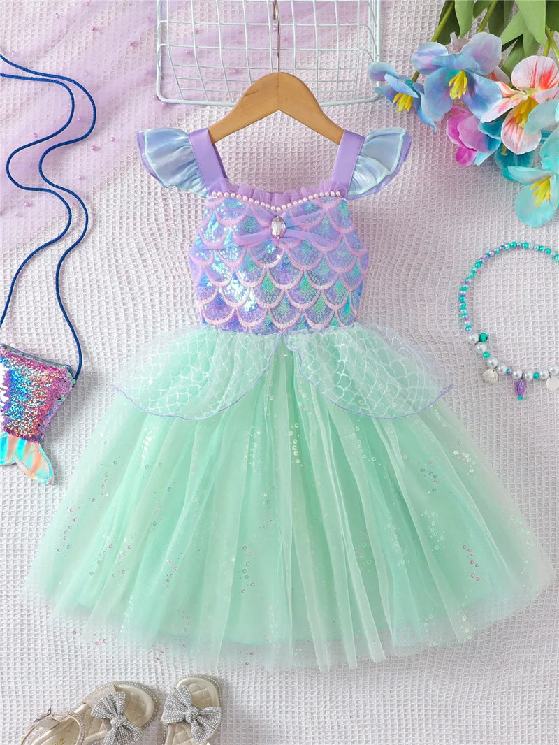 Girls Puffy Ballet Dance Dress Kids Fashion Sequined Mermaid Princess Dress Baby Beaded Tutu Skirt Christmas Halloween Dress up