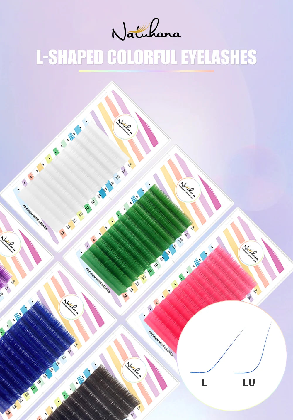NATUHANA L/LU(M) Curl Auto Fans Colored Lashes Easy Fan Color Eyelash Extension L-Shaped Individual Mink Eyelashes Makeup