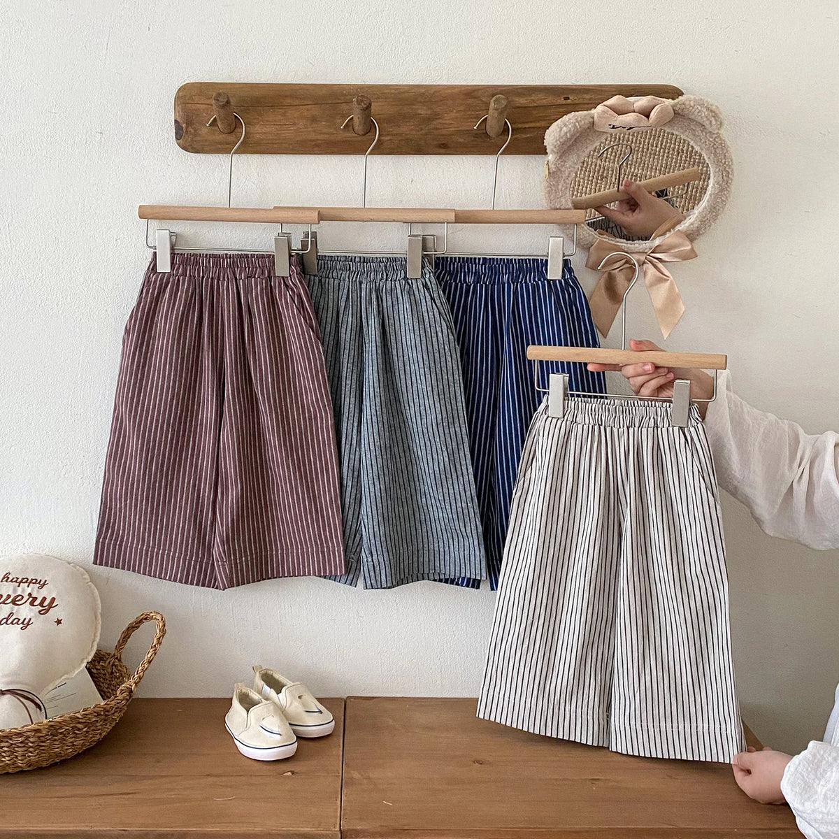 Boys Girls Linen Cotton Stripe Trousers For Children's Clothes Fall Spring Boy Loose Casual Harem Pants Kids Long Pants for 1-6T