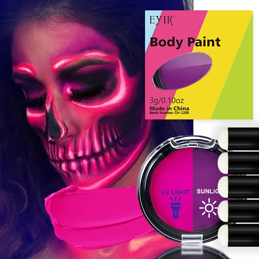 12-Color Creamy Oil Paint Set, Luminous & Sunlight Color Changing Body Paint. This Water-Based Cream Facial Paint Is a Must-Have