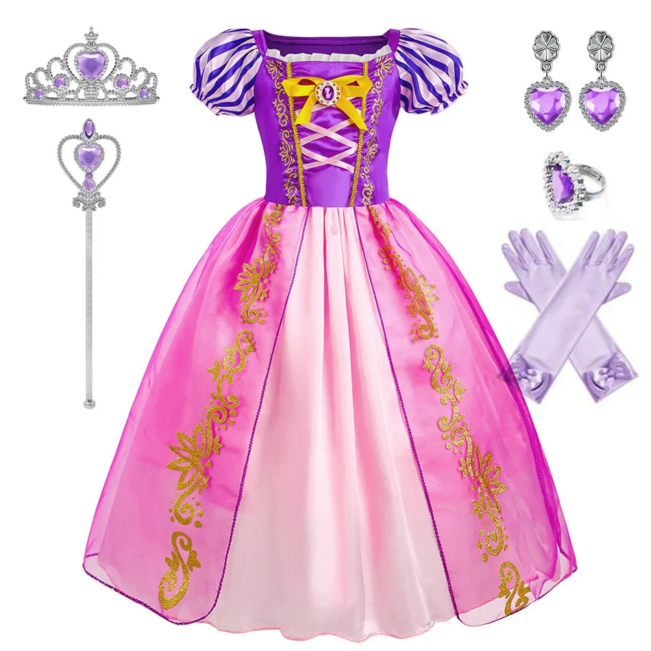 Rapunzel Dress for Girls Kids Summer Tangled Costumes Fancy Princess Dress Children Birthday Carnival Halloween Party Clothes