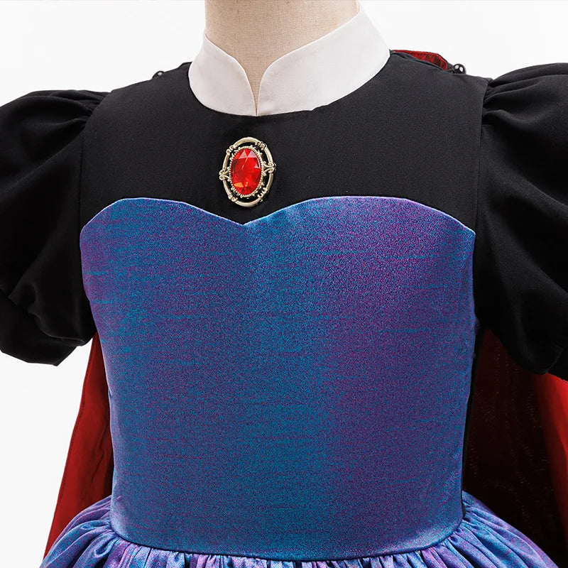 Evil Queen Girls Costume with Detachable Cape Dark Queen Role Play Outfit Kids Villain Cosplay Dress for Halloween