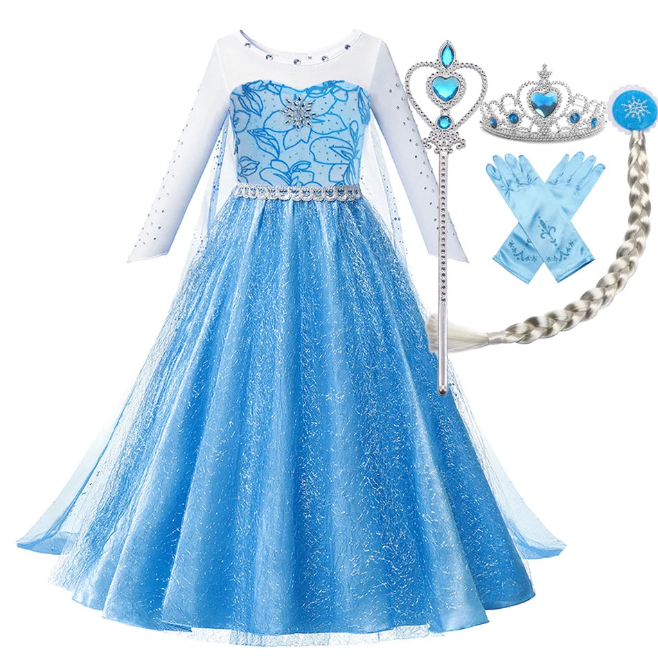 Elsa Anna Snow Queen Dress for Girls Princess Costume Birthday Halloween Christmas Carnival Outfit Kids Cosplay 2-8Y Vestido