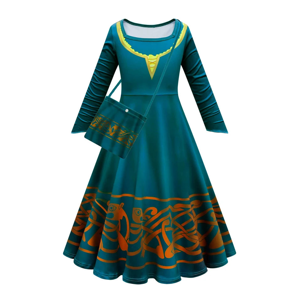 Movie Cosplay Brave Merida Costume for Girls Halloween Princess Dress Kids Carnival Fantasia Children Xmas Party Clothing