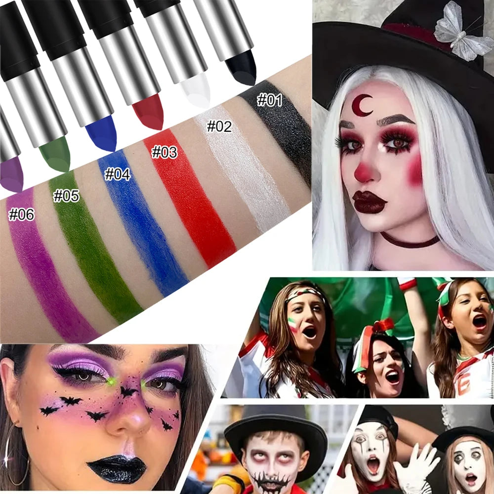 6 Colors Face Body Paint Stick Cream Eyeblack Tube Body Painting Blendable Sticks For Halloween Cosplay Joker Face Paint Makeup
