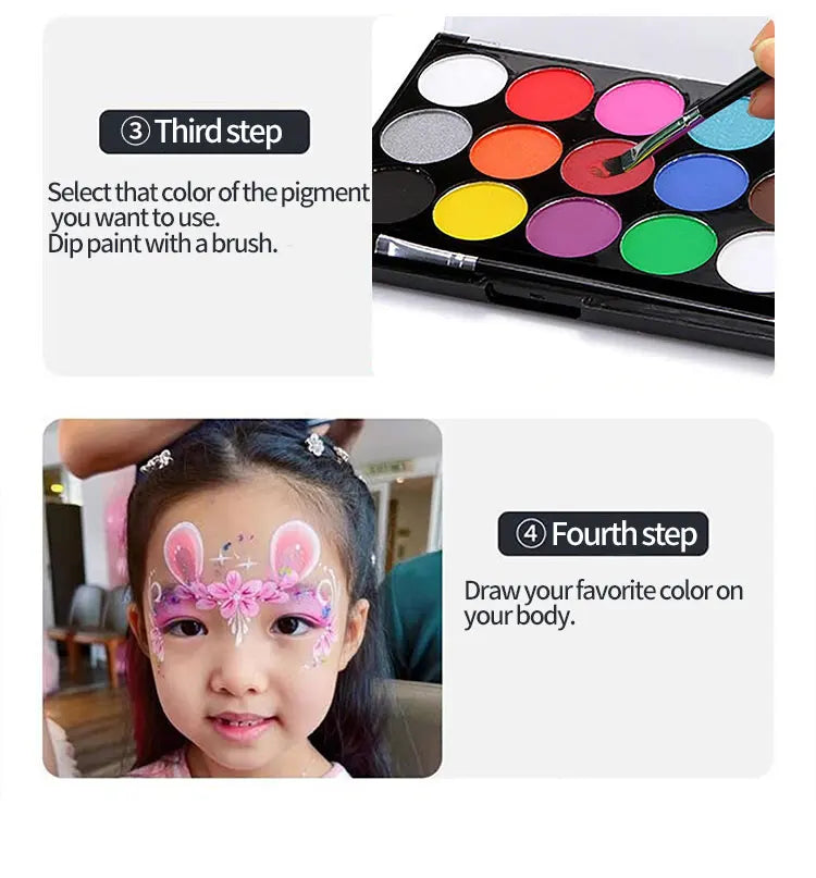 15 Colors Face Painting Palette Body Makeup Non Toxic Water Based Paint With Brush For Christmas Halloween Party Body Painting