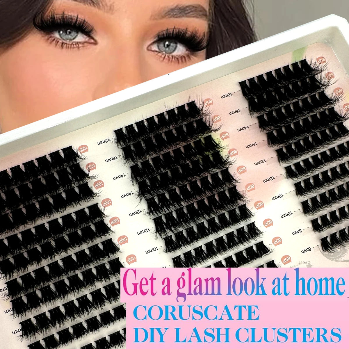 HBZGTLADDIY Mixed Cluster  Grafting 10 Rows 60P80P100P Self Grafting Packaging Mink Makeup False Eyelash Beauty Tool Wholesale