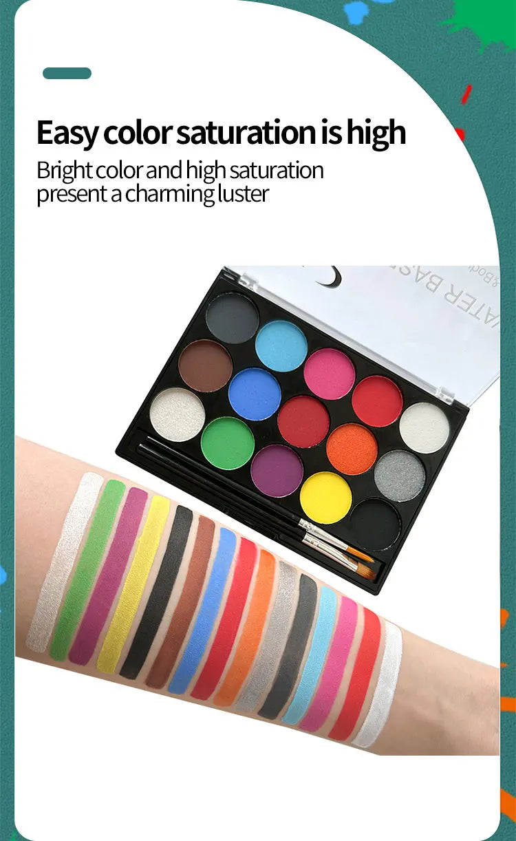 15 Colors Face Painting Palette Body Makeup Non Toxic Water Based Paint With Brush For Christmas Halloween Party Body Painting