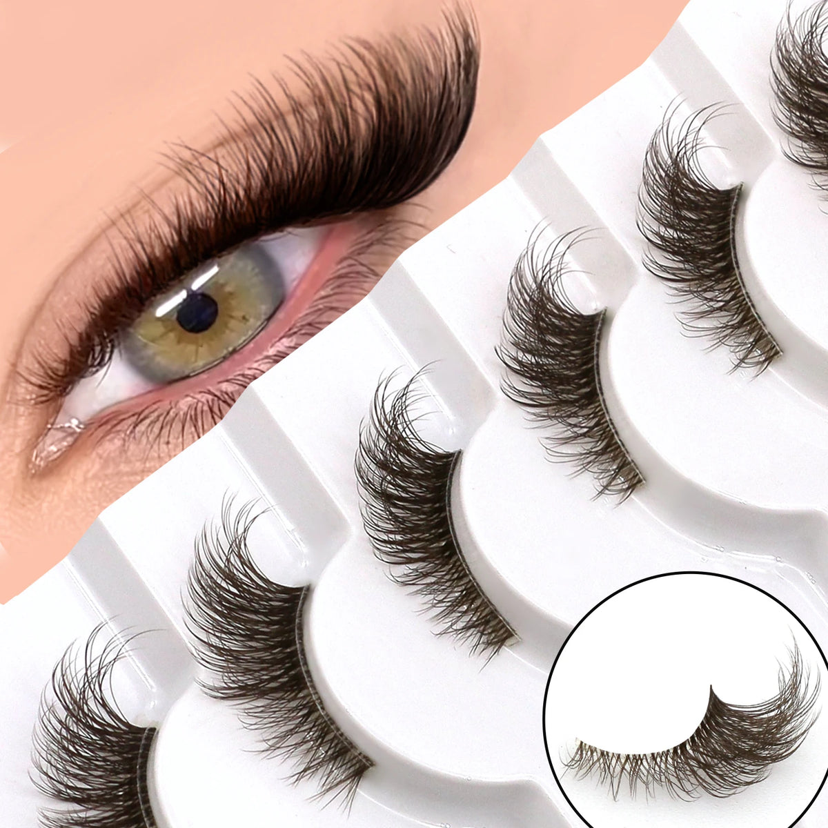 VELTRINAY Brown Half Lashes Natural Look Plush False Eyelashes Wispy Cat Eye Lashes Clear Lash Band Natural Lashes Makeup