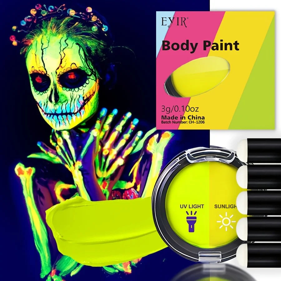12-Color Creamy Oil Paint Set, Luminous & Sunlight Color Changing Body Paint. This Water-Based Cream Facial Paint Is a Must-Have