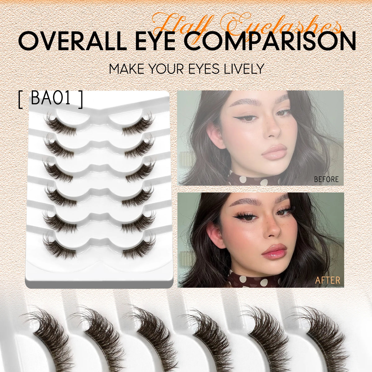 VELTRINAY Brown Half Lashes Natural Look Plush False Eyelashes Wispy Cat Eye Lashes Clear Lash Band Natural Lashes Makeup