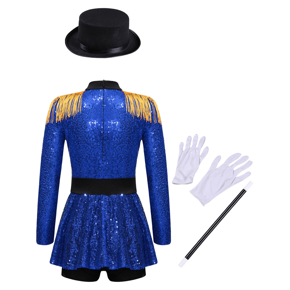 Kids Girls Halloween Circus Ringmaster Magician Costume Carnival Party Lion Tamer Cosplay Long Sleeve Sequins Leotard Dress Tutu
