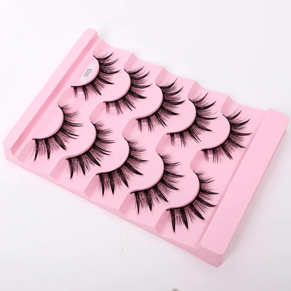 New 5 Pairs Wet False Eyelashes Naturally Wear False Eyelashes Everyday Sharp Tail Thick Simulation Cross Makeup Lashes