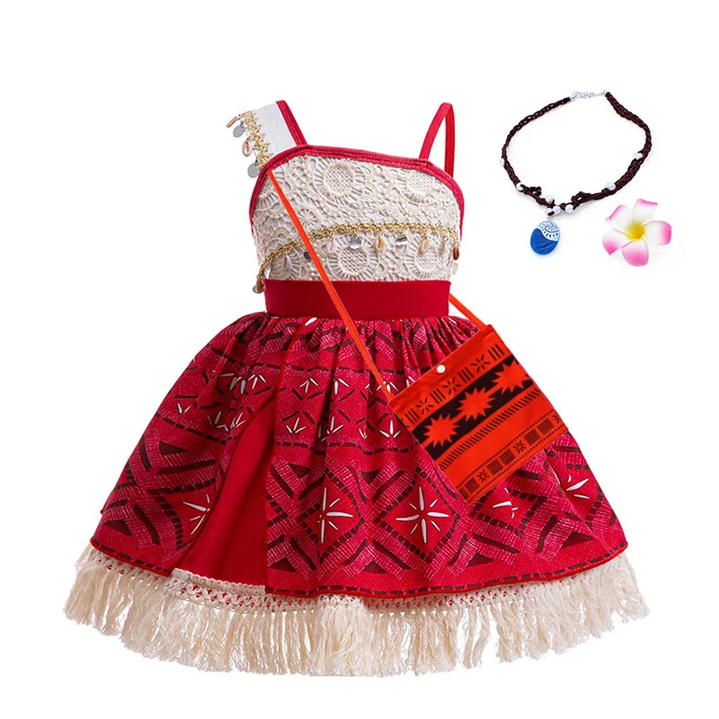 Moana 2 Movie Princess Dress for Girls Cosplay Vaiana Carnival Party Costume Kids Halloween Fancy Clothes With Headwear Outfits