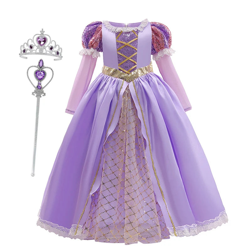 Girls Autumn Rapunzel Dress Kids Disguise Carnival Girl Princess Costume Birthday Party Gown Outfit Clothes 2-10 Years