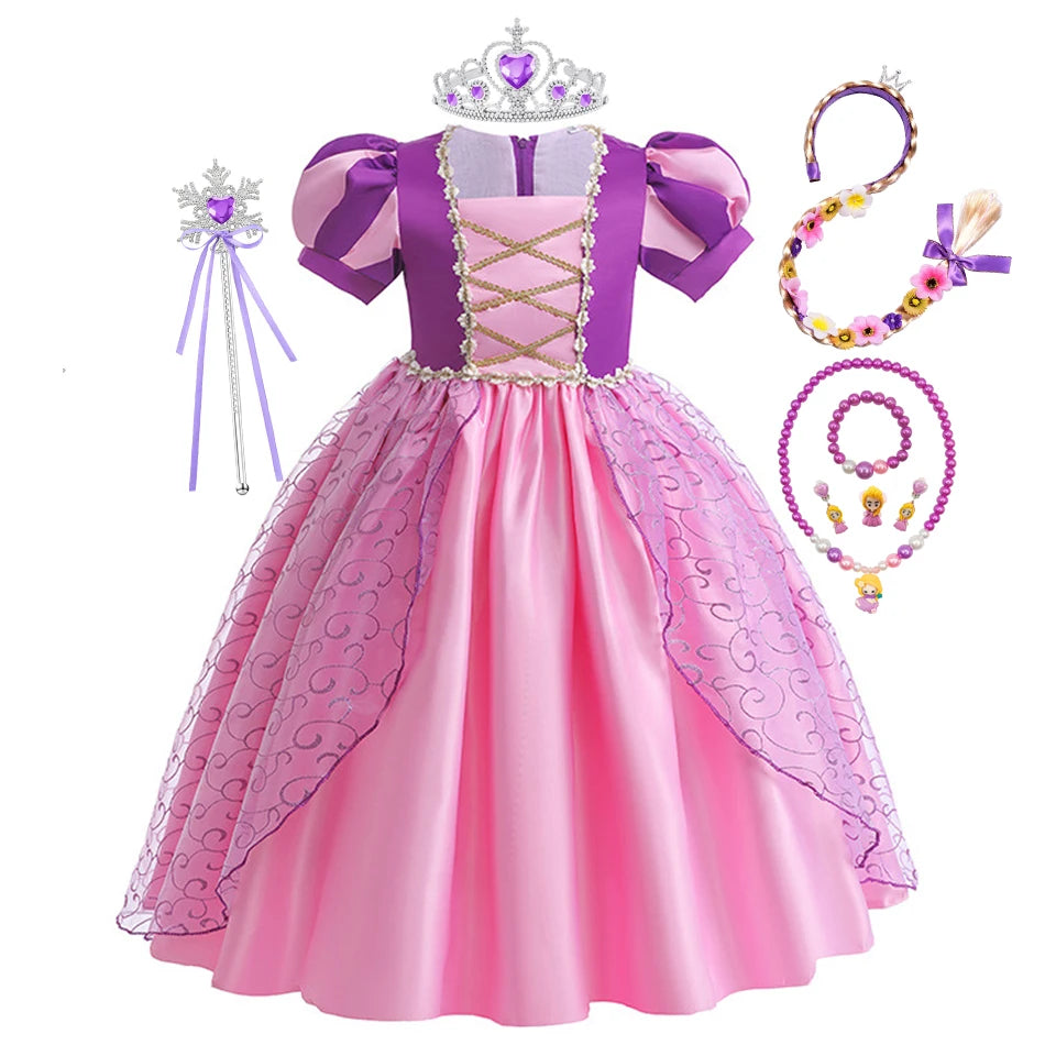 Girl Rapunzel Dress for Kid Princess Girl Tangled Cosplay Carnival Halloween Vestido Birthday Party Ball Gowns Evening Costume
