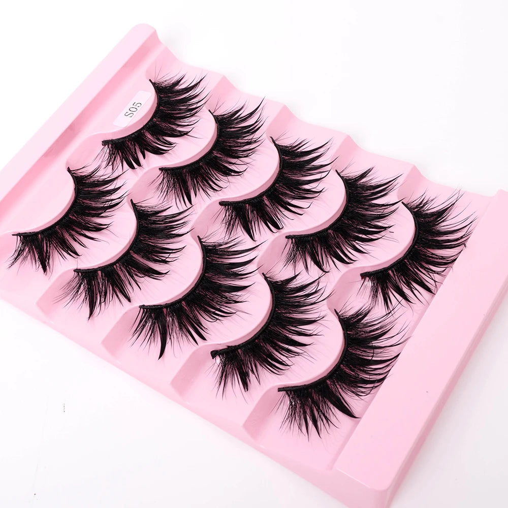 New 5 Pairs Wet False Eyelashes Naturally Wear False Eyelashes Everyday Sharp Tail Thick Simulation Cross Makeup Lashes