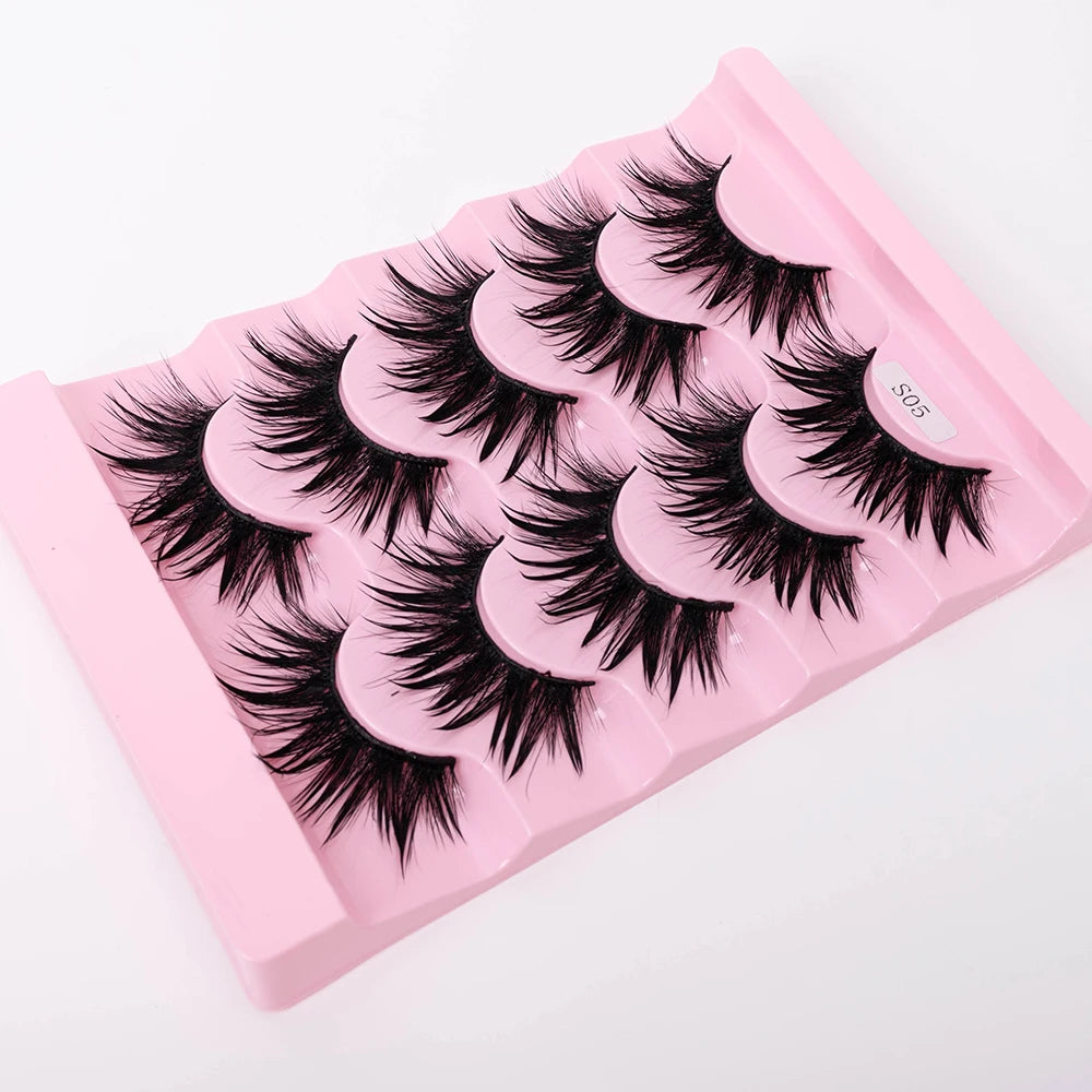 New 5 Pairs Wet False Eyelashes Naturally Wear False Eyelashes Everyday Sharp Tail Thick Simulation Cross Makeup Lashes