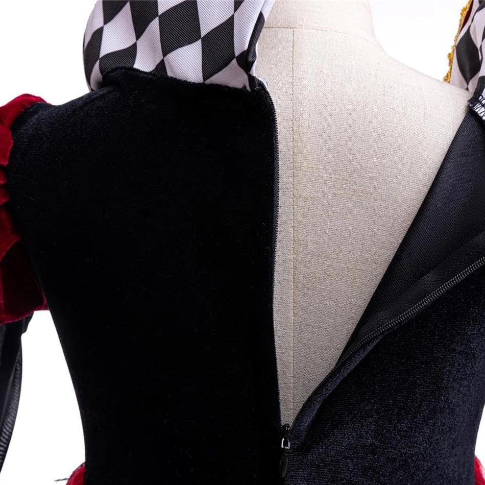 Girls Queen of Hearts Cosplay Dress Black White Checkered Skirt with Red Tulle Kids Halloween Costume Theme Party Outfit