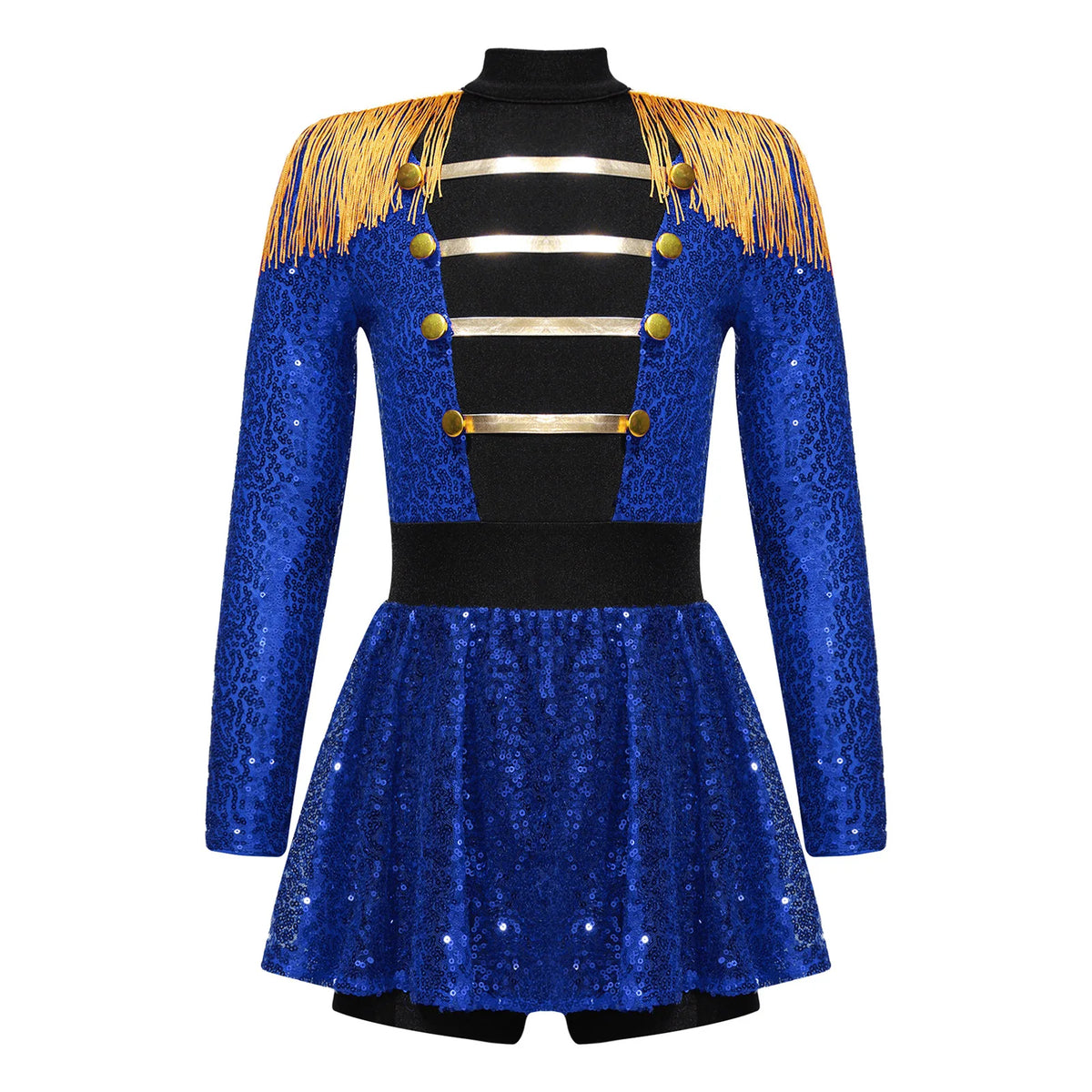 Kids Girls Halloween Circus Ringmaster Magician Costume Carnival Party Lion Tamer Cosplay Long Sleeve Sequins Leotard Dress Tutu