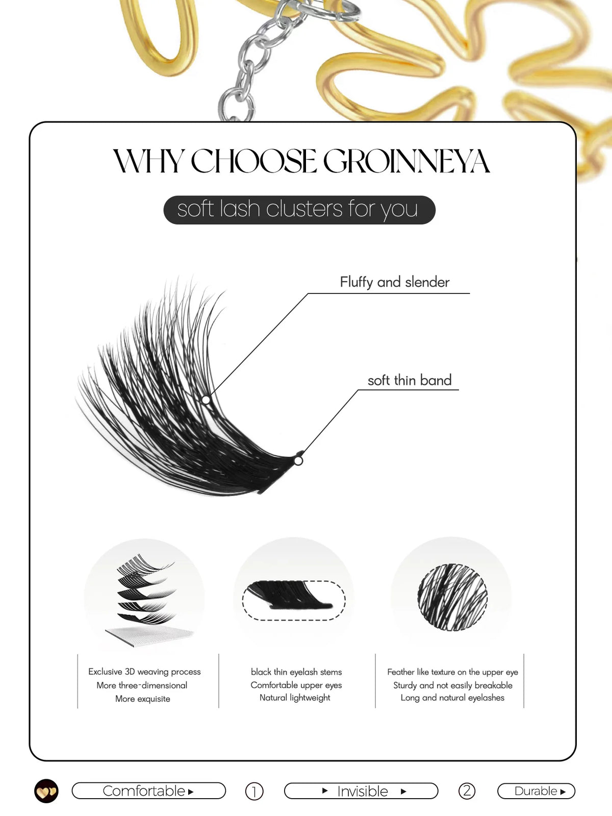 GROINNEYA DIY Eyelashes Cluster Lashes Lash Extension Natural Soft 100% Handmade Mink Lashes Reusable Makeup