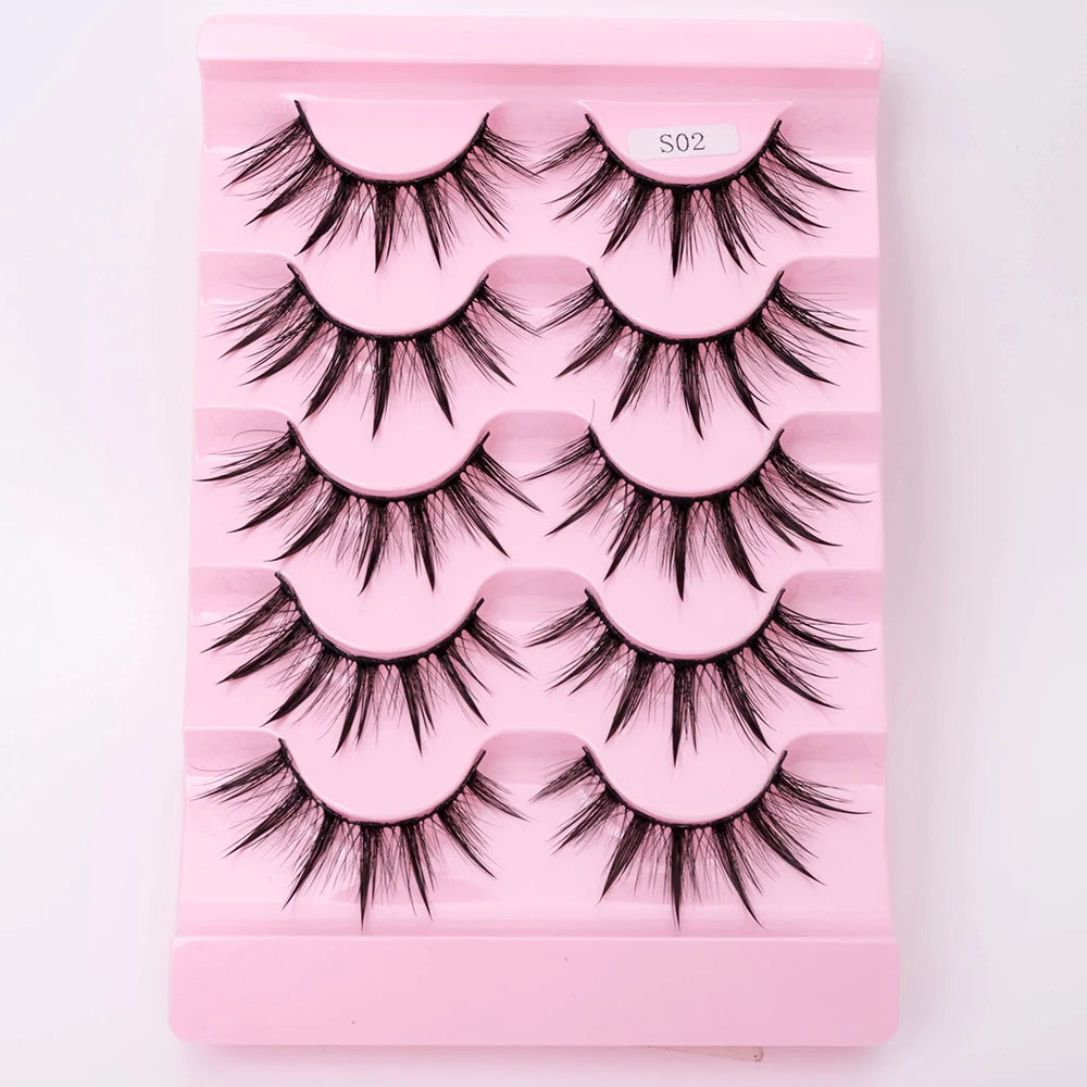 New 5 Pairs Wet False Eyelashes Naturally Wear False Eyelashes Everyday Sharp Tail Thick Simulation Cross Makeup Lashes