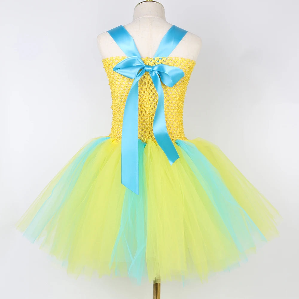 Flounder Costume Toddler Kids Little Mermaid Yellow Tropical Fish Tutu Dress Girls Halloween Carnival Birthday Party Dress Up