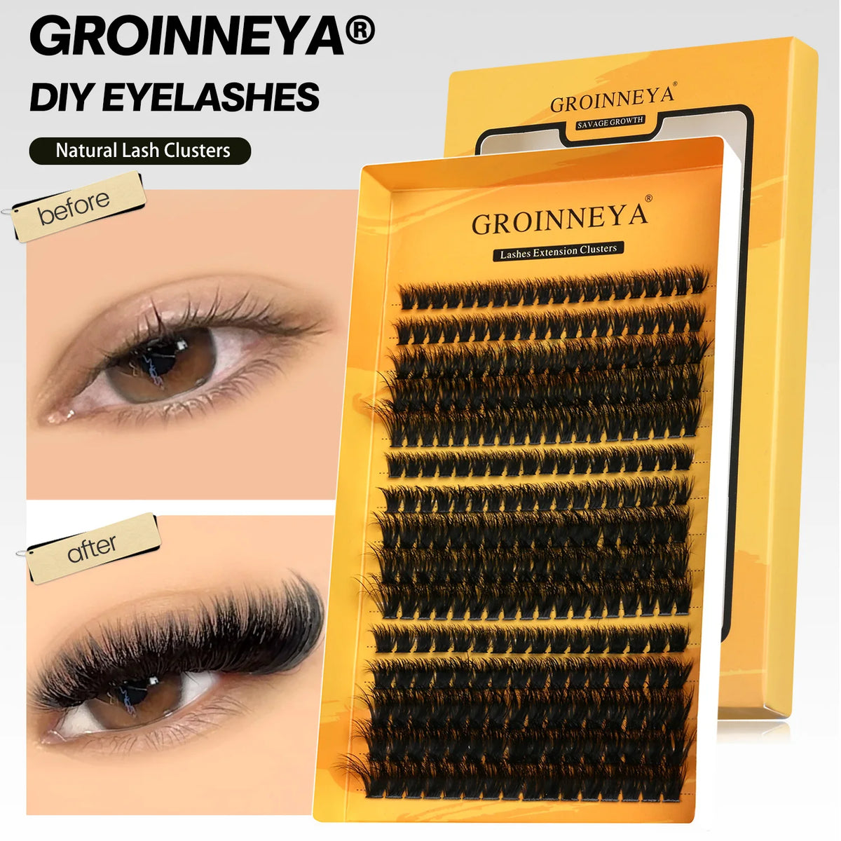 GROINNEYA DIY Eyelashes Cluster Lashes Lash Extension Natural Soft 100% Handmade Mink Lashes Reusable Makeup