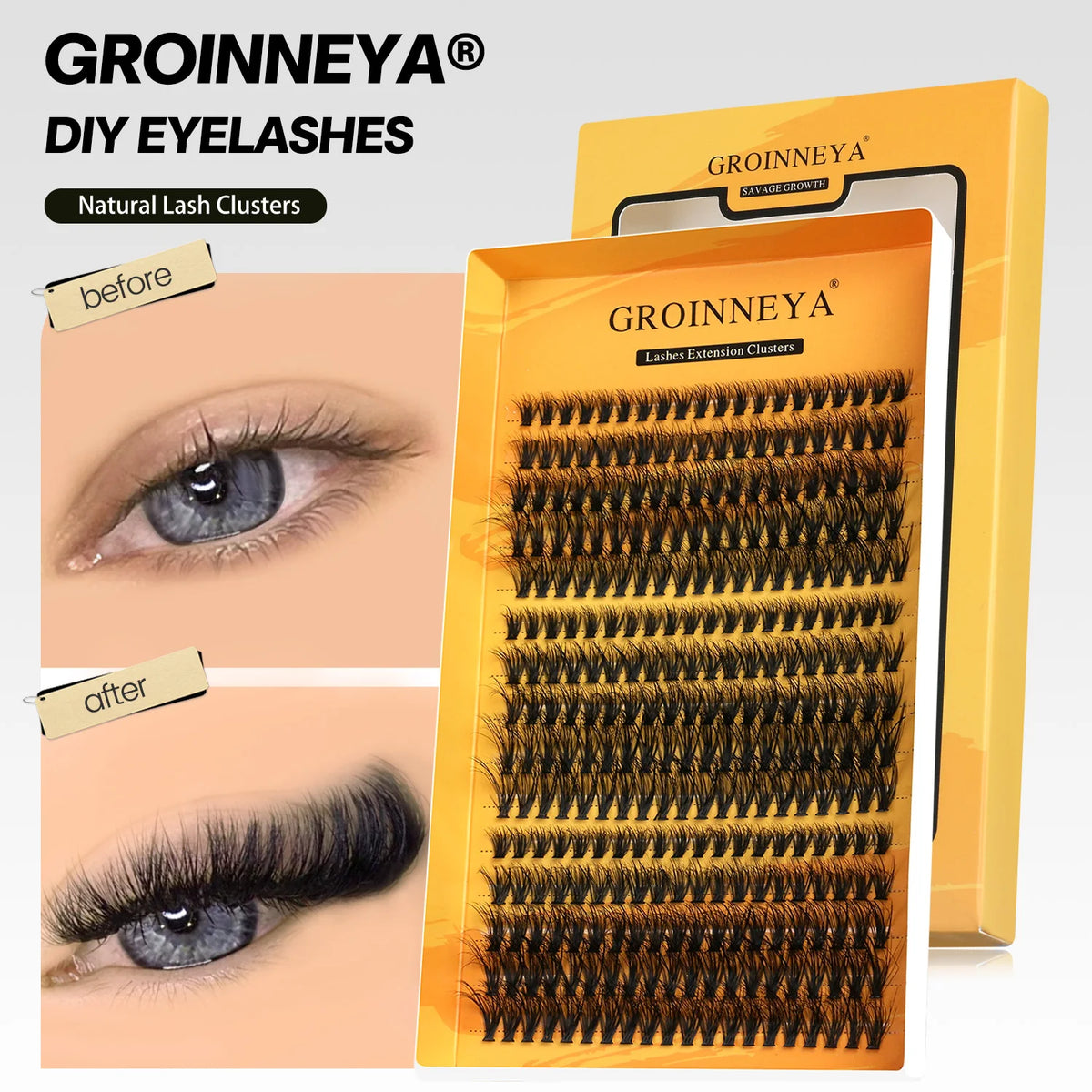 GROINNEYA DIY Eyelashes Cluster Lashes Lash Extension Natural Soft 100% Handmade Mink Lashes Reusable Makeup