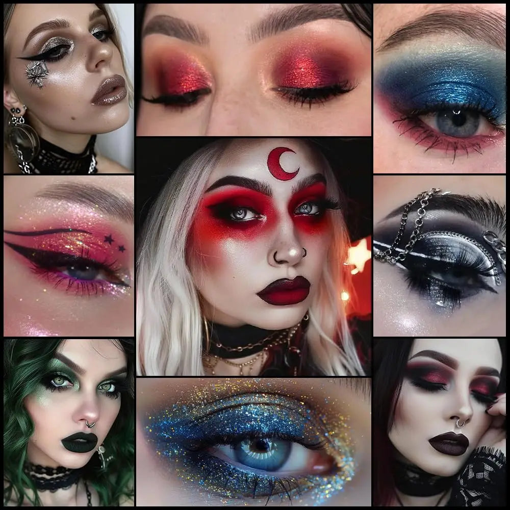 DE'LANCI 15 Colors Eyeshadow Palette Matte Shimmer Glitter Red Black Goth Eye Shadow Pallet for Halloween Lasting Eye Makeup