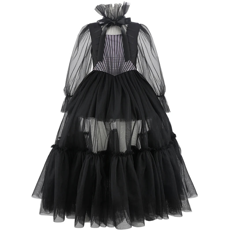Girls Halloween Costumes Kids Long Black Dress with Acceeeories Cute Dress Up Birthday Outfits Girl Carnival Party Ball Dress