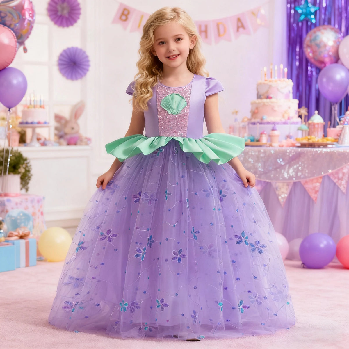 Summer Mermaid Prom Princess Dress for Girl Cosplay Halloween Christmas Costume Lace Wedding Birthday Perform Party Girl Dresses