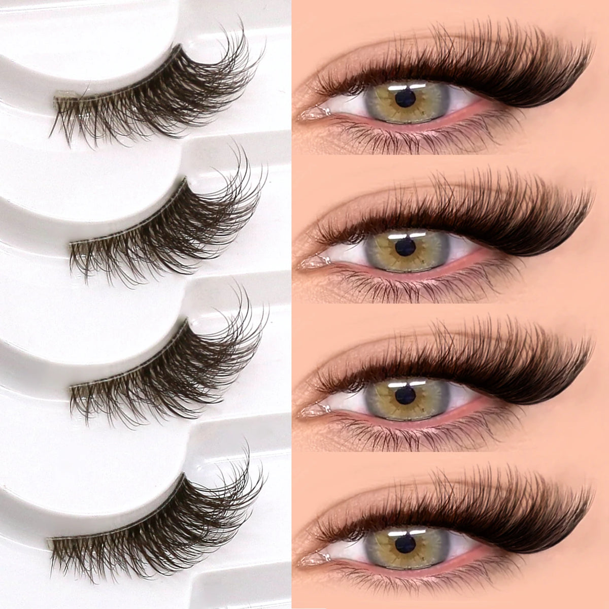 VELTRINAY Brown Half Lashes Natural Look Plush False Eyelashes Wispy Cat Eye Lashes Clear Lash Band Natural Lashes Makeup
