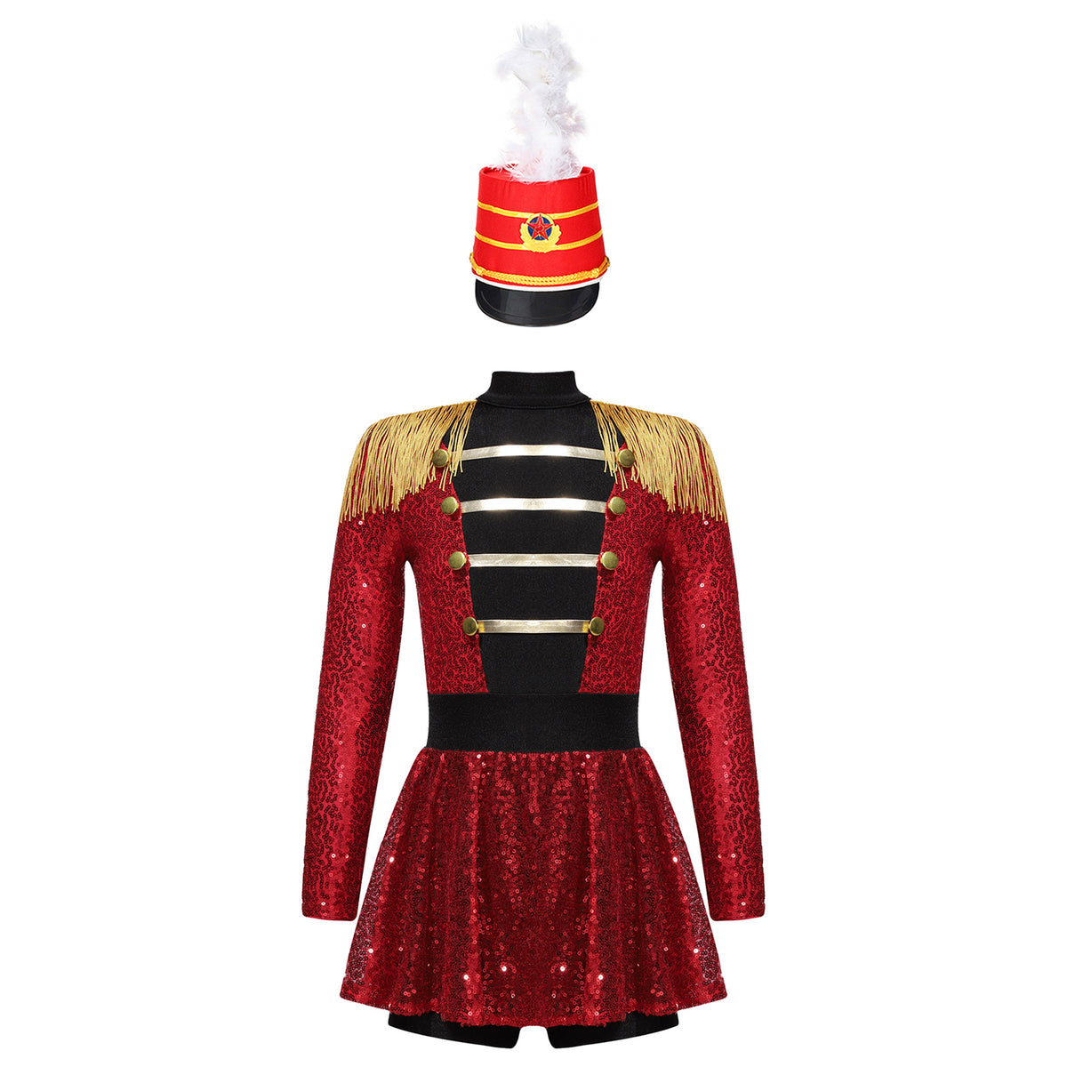 Kids Girls Halloween Circus Ringmaster Magician Costume Carnival Party Lion Tamer Cosplay Long Sleeve Sequins Leotard Dress Tutu