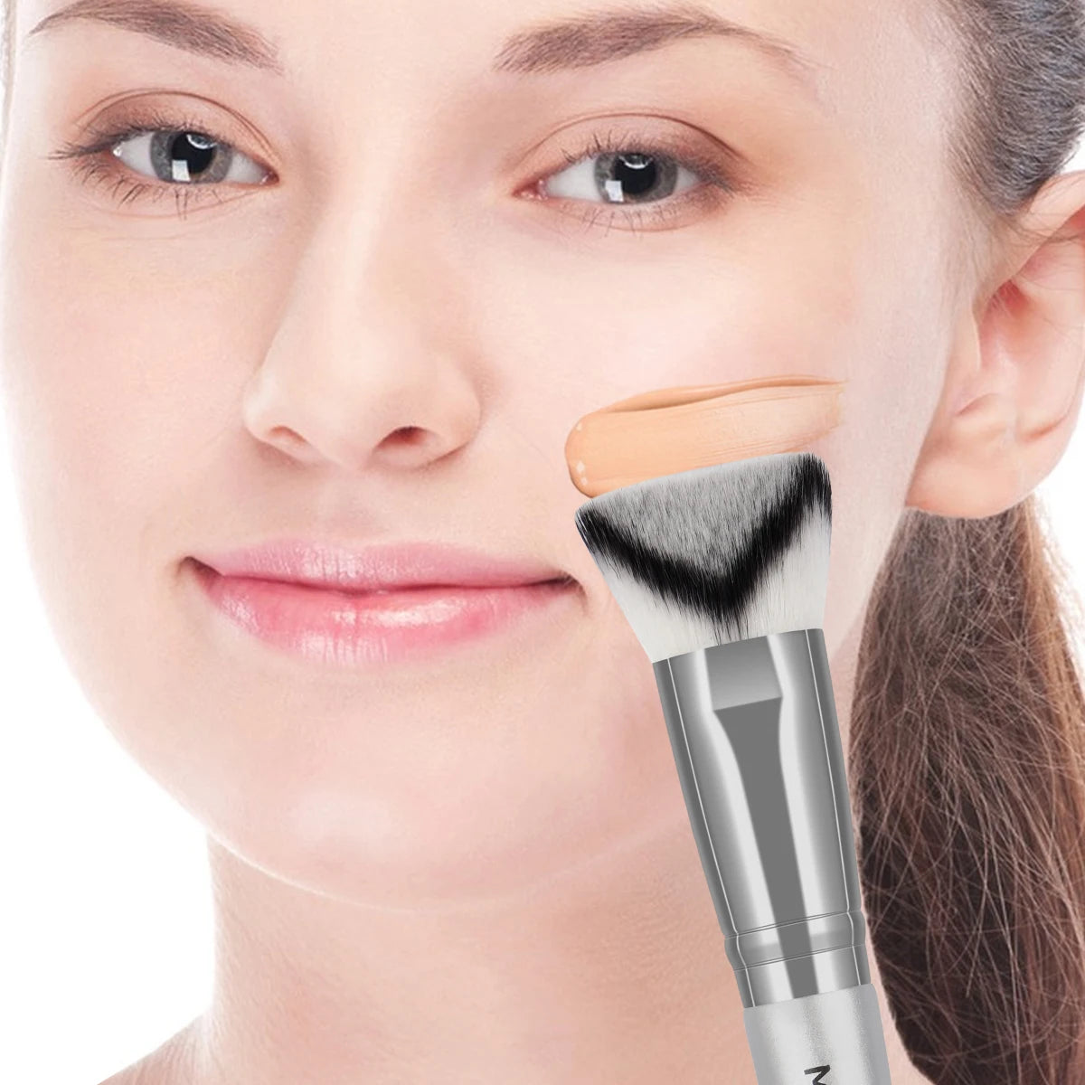 MAANGE 4pcs Makeup Brushes 2pcs Dual-ended Concealing Blush Brushes 2pcs Flat Top Angled Foundation Brushes Kit for Gifts Girls