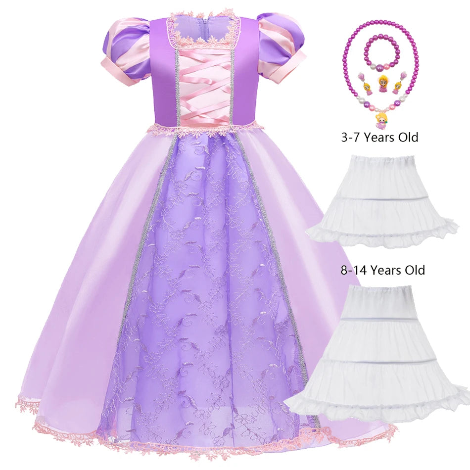 Girl Rapunzel Dress for Kid Princess Girl Tangled Cosplay Carnival Halloween Vestido Birthday Party Ball Gowns Evening Costume