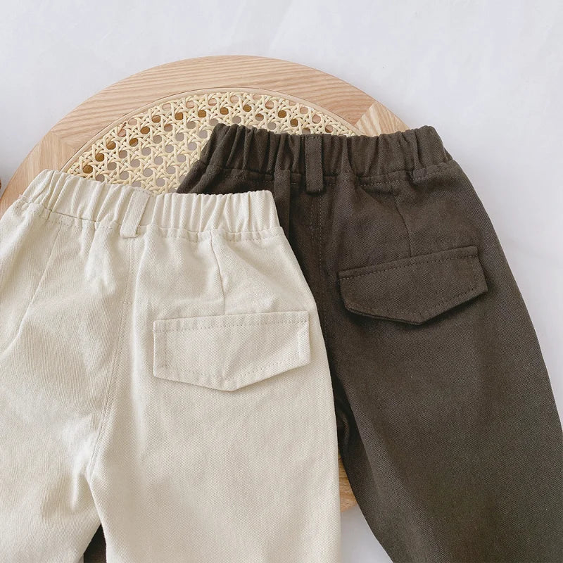 Spring Baby Boys Cotton Casual Pants Kids Cotton Clothes Fall Children's Fashion Trousers Toddler Girls Solid Color Simple Pants