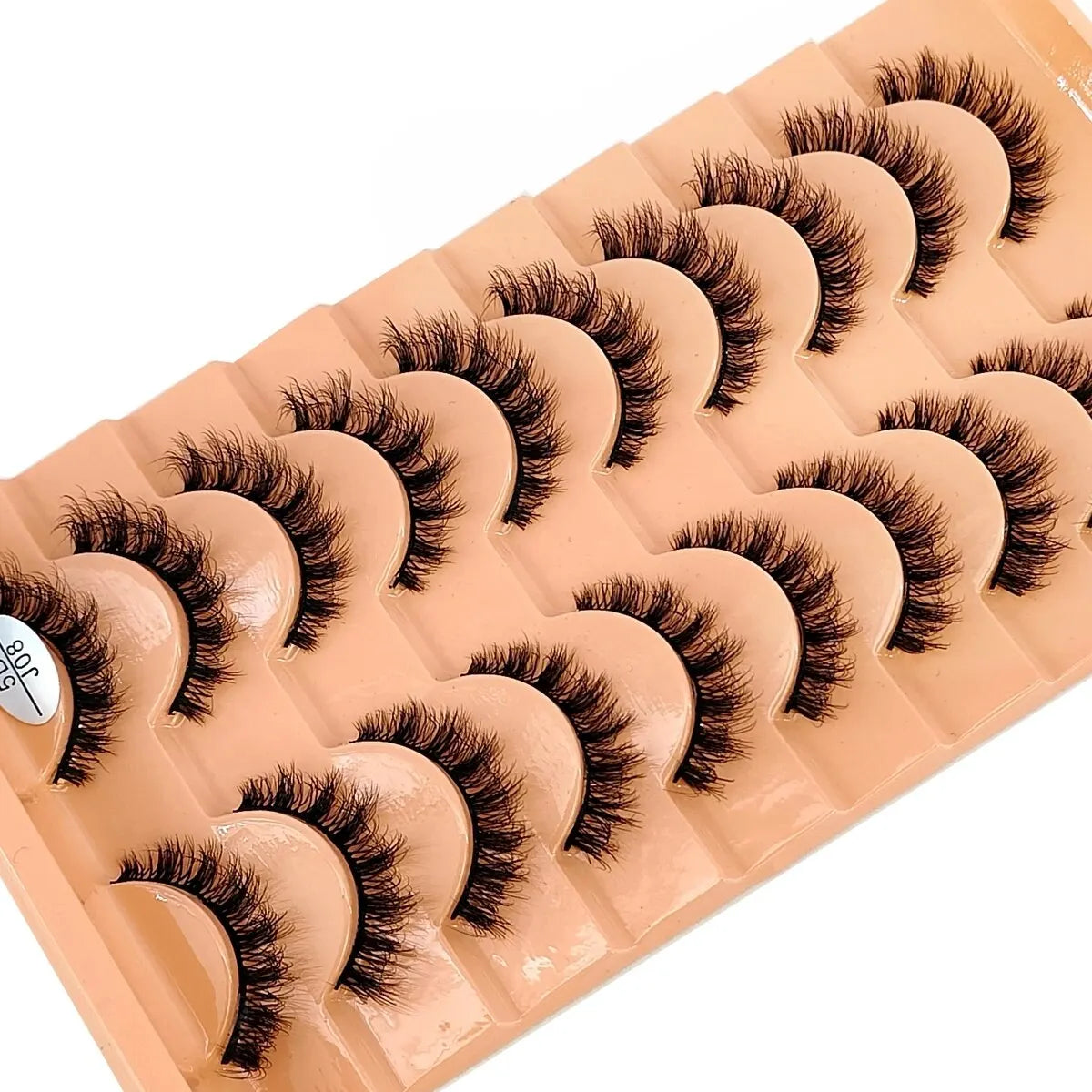 New 7/10 Pairs Faux Mink Eyelashes Handmade False Eyelashes Natural Nude Makeup Simulation Cross Messy Eye 3D Curly Eyelashes