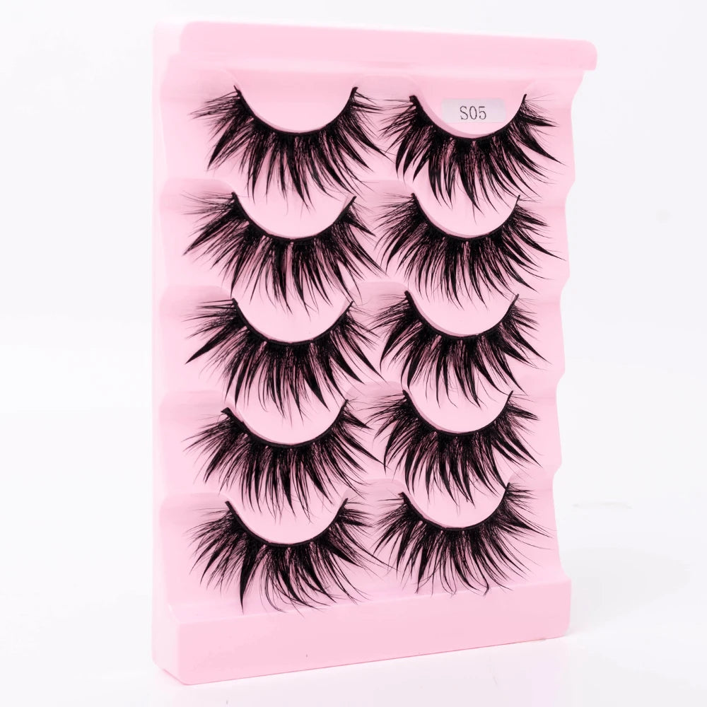 New 5 Pairs Wet False Eyelashes Naturally Wear False Eyelashes Everyday Sharp Tail Thick Simulation Cross Makeup Lashes