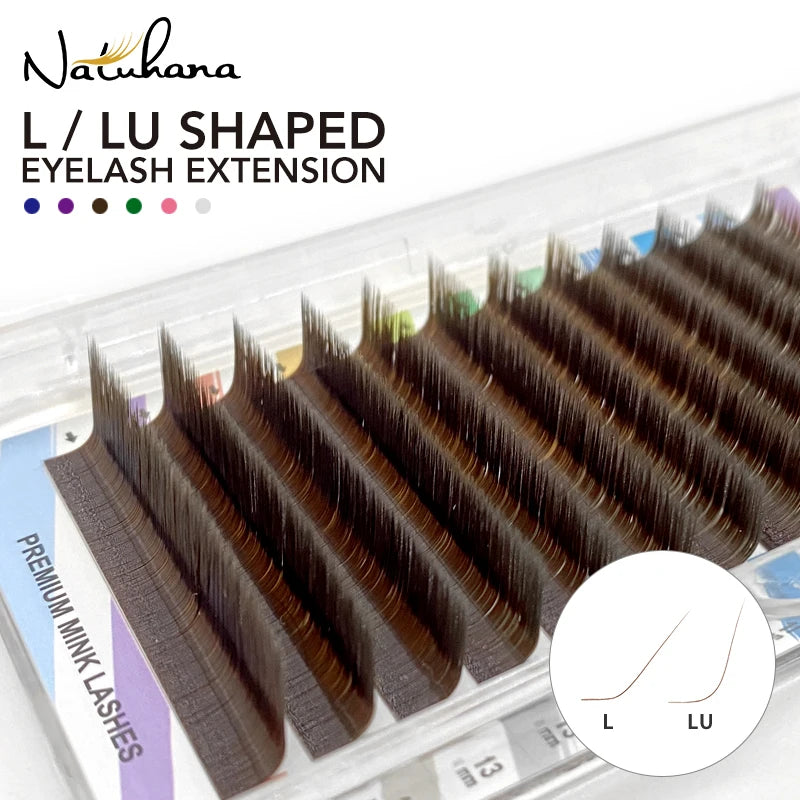 NATUHANA L/LU(M) Curl Auto Fans Colored Lashes Easy Fan Color Eyelash Extension L-Shaped Individual Mink Eyelashes Makeup