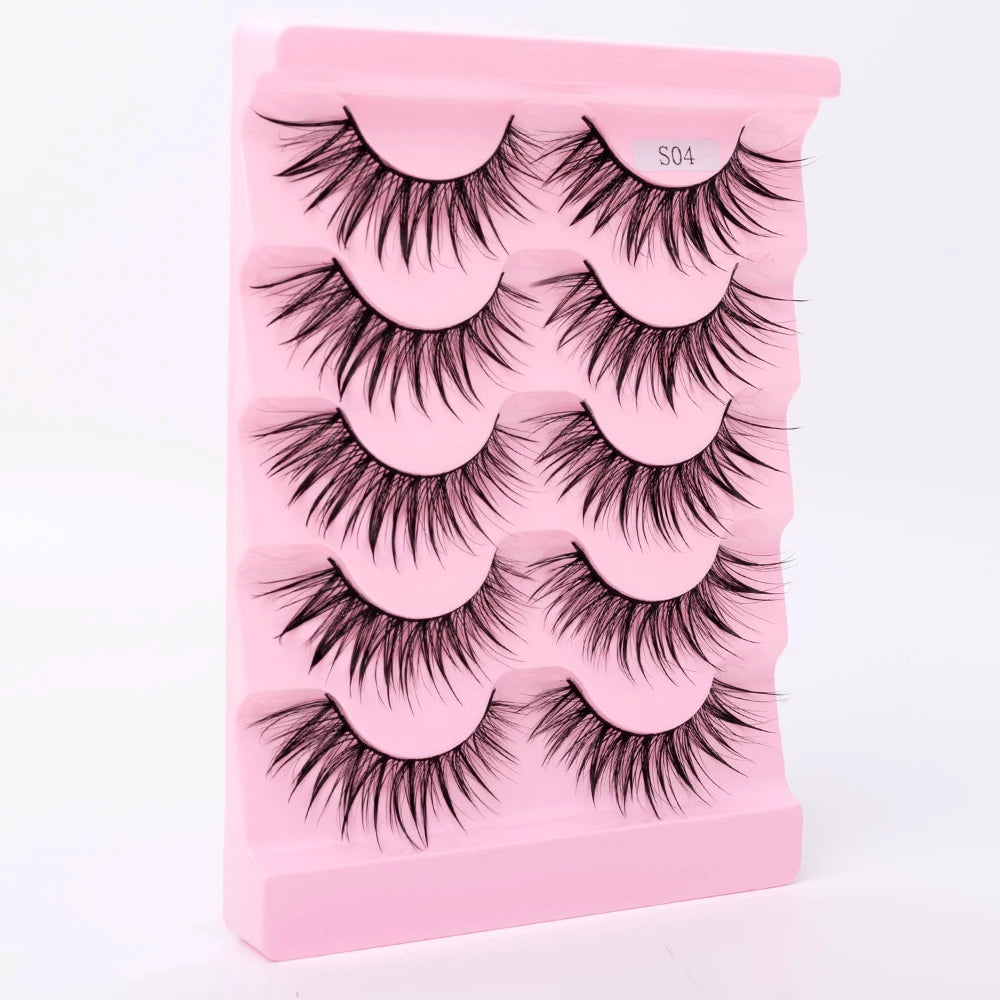 New 5 Pairs Wet False Eyelashes Naturally Wear False Eyelashes Everyday Sharp Tail Thick Simulation Cross Makeup Lashes