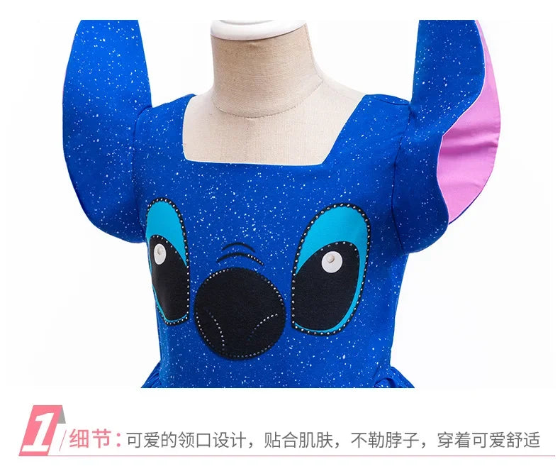Cartoon Cute Movie Stittch Dress for Girls Role Playing Costume Stage Performance Halloween Carnival Children's Dress Up Gifts
