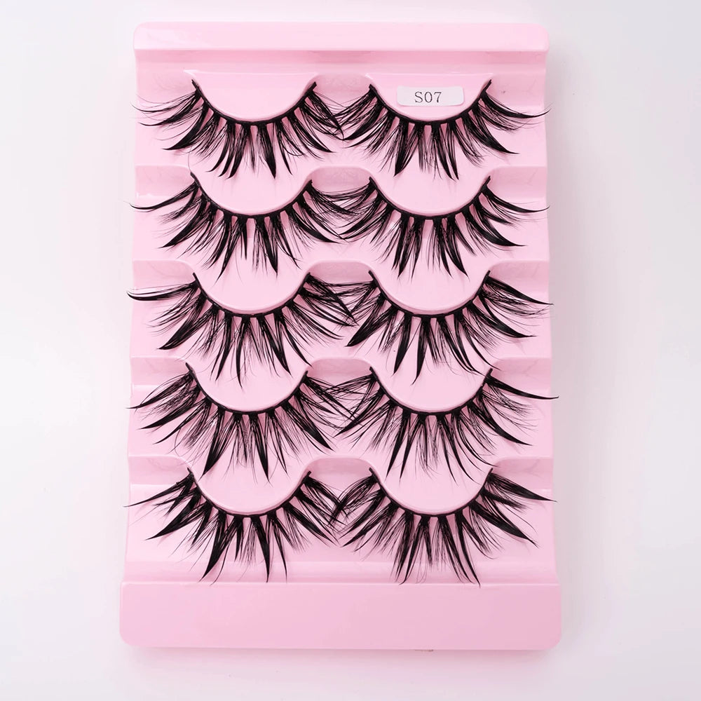 New 5 Pairs Wet False Eyelashes Naturally Wear False Eyelashes Everyday Sharp Tail Thick Simulation Cross Makeup Lashes
