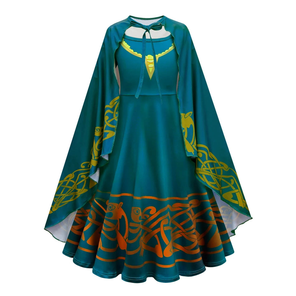 Movie Cosplay Brave Merida Costume for Girls Halloween Princess Dress Kids Carnival Fantasia Children Xmas Party Clothing