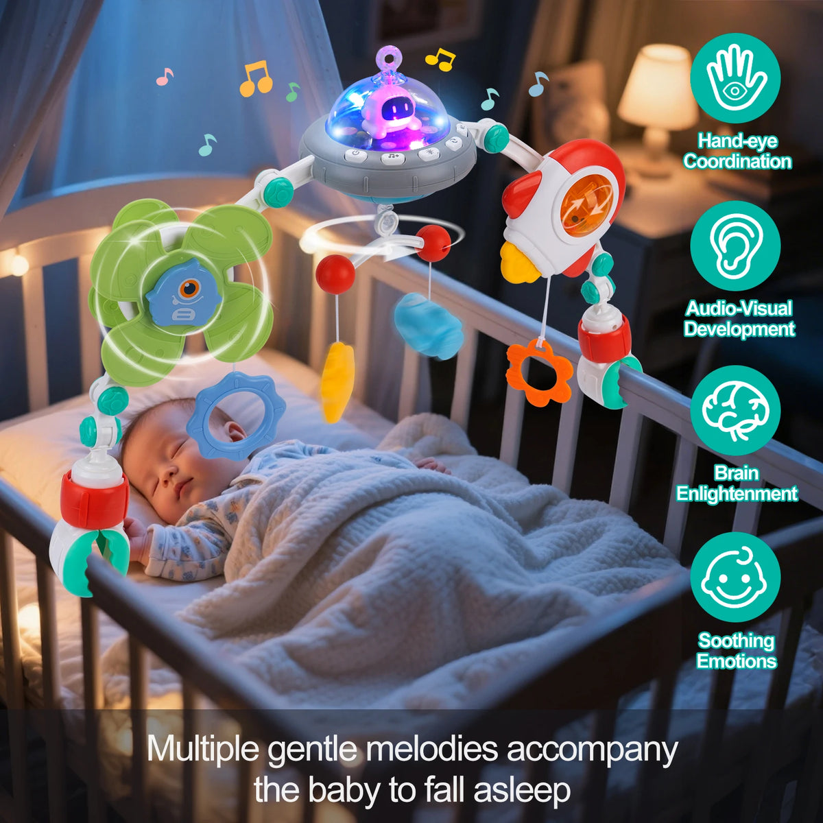 Baby Stroller Arch Toys Crib Mobile Music Rotating Bouncers Toys Fine Motor Skills Sensory Development Arch Baby Car Seat Toys