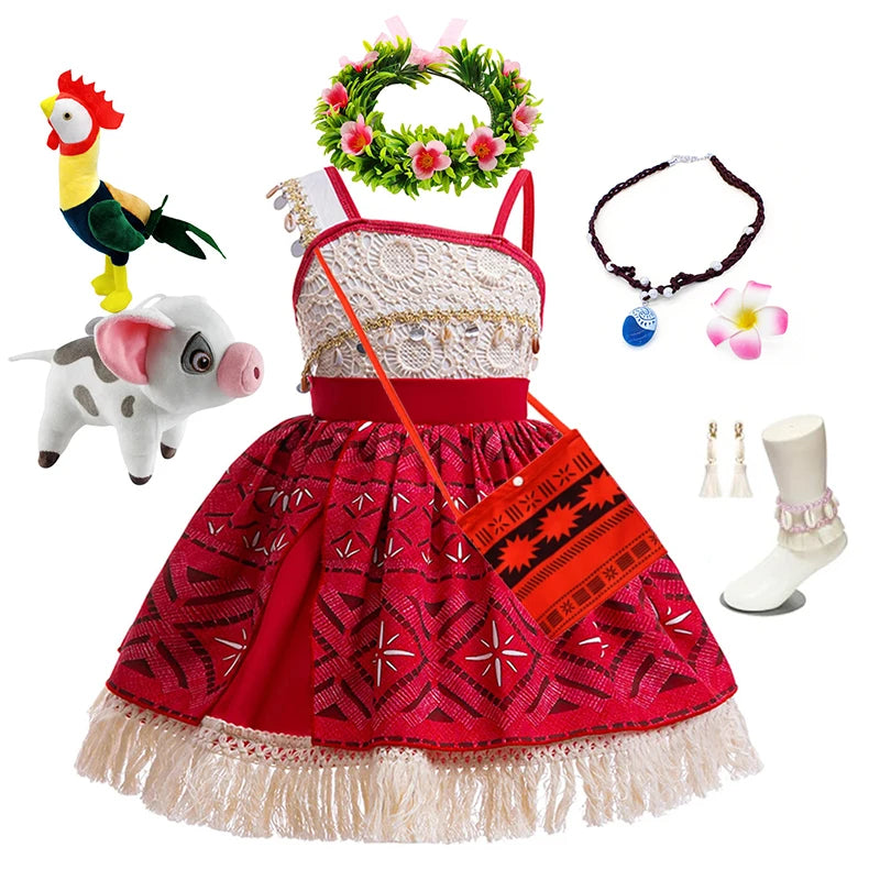 Moana 2 Movie Princess Dress for Girls Cosplay Vaiana Carnival Party Costume Kids Halloween Fancy Clothes With Headwear Outfits