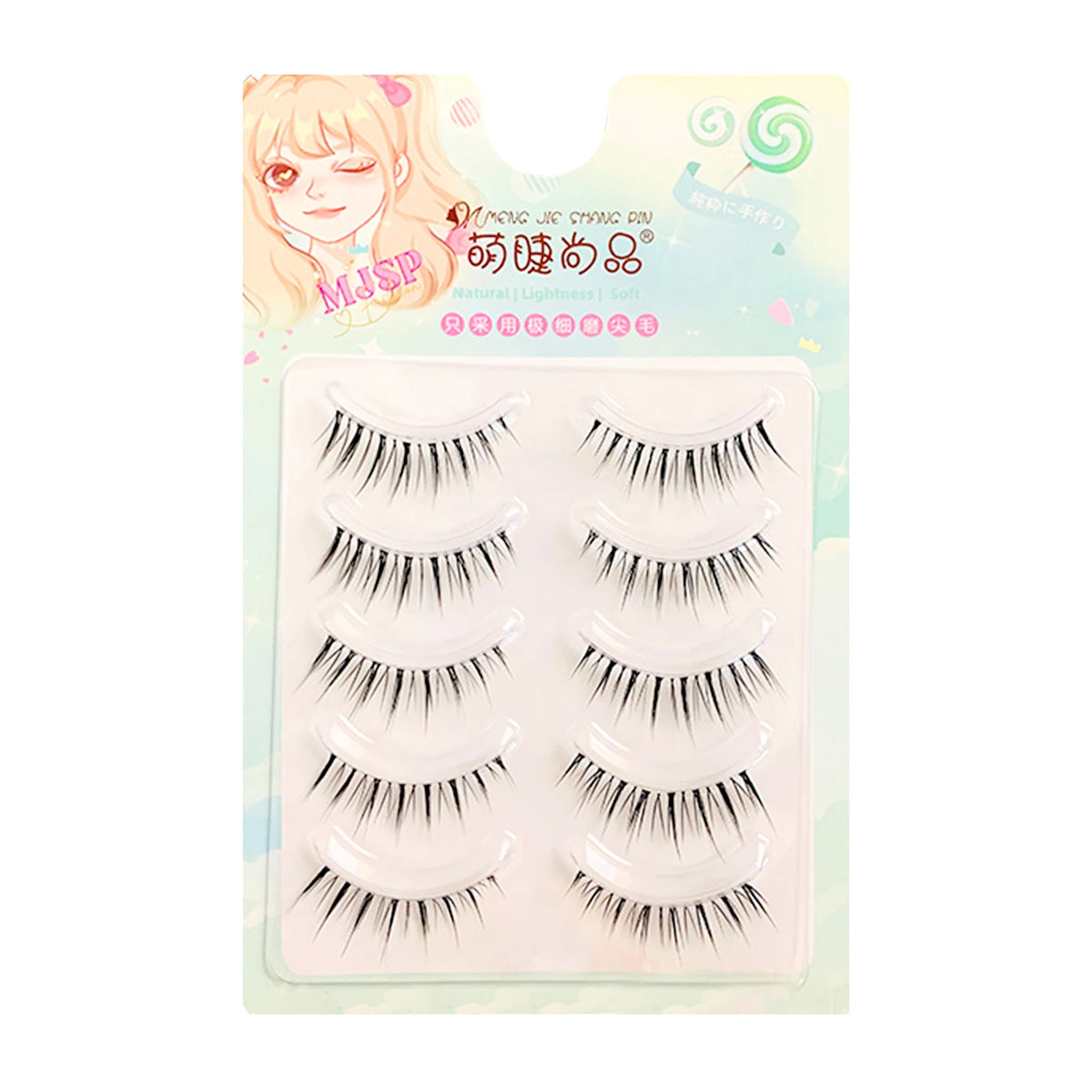 5 Pairs Sunflower False Eyelashes Transparent Stem Natural Manga Lashes Anime Wispy Eyelashes Extension Makeup