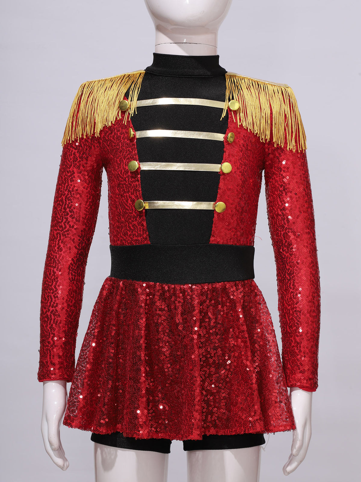 Kids Girls Halloween Circus Ringmaster Magician Costume Carnival Party Lion Tamer Cosplay Long Sleeve Sequins Leotard Dress Tutu